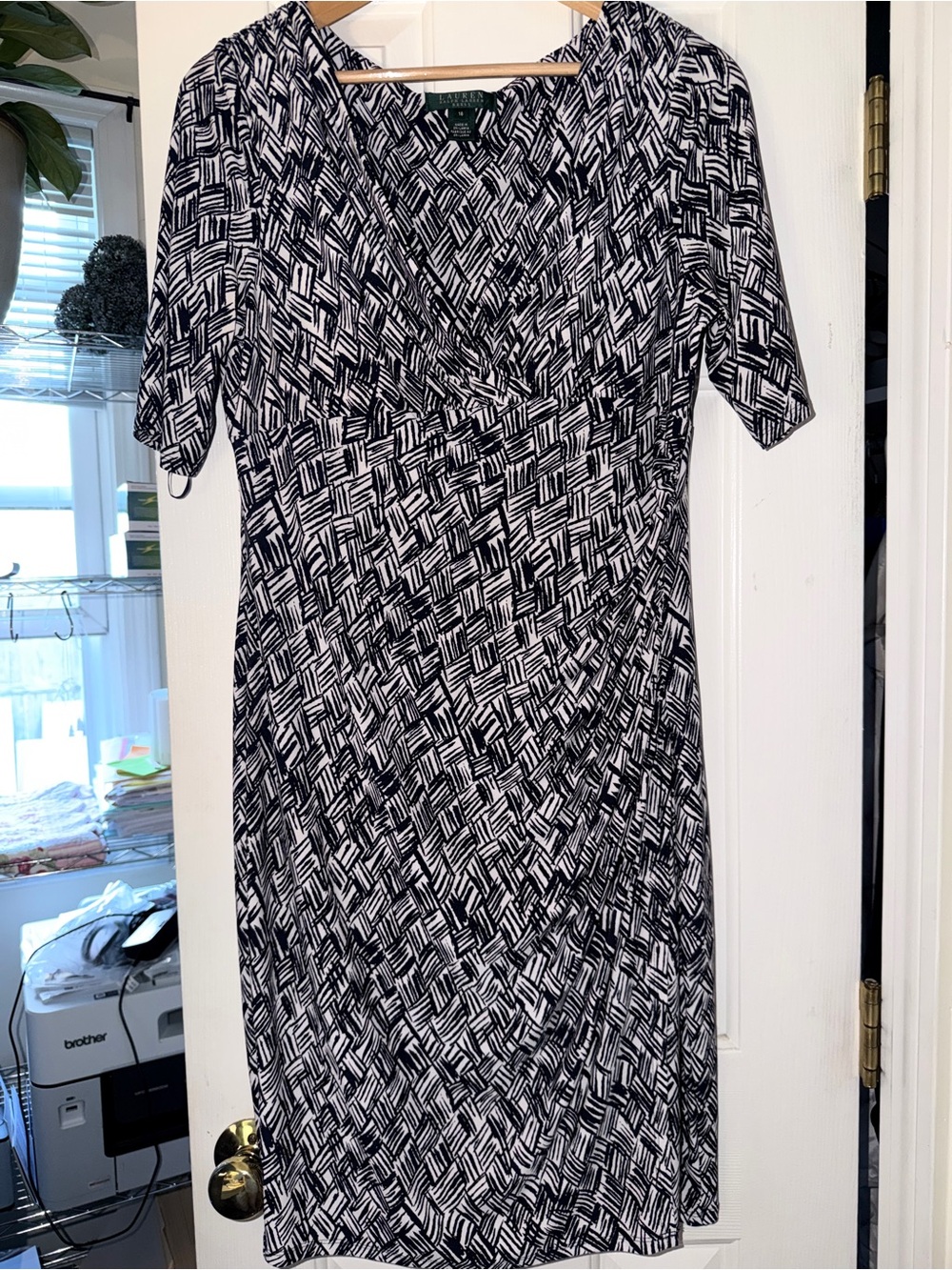 Lauren Ralph Lauren Black & White Short Sleeve Print Dress. Sz 16